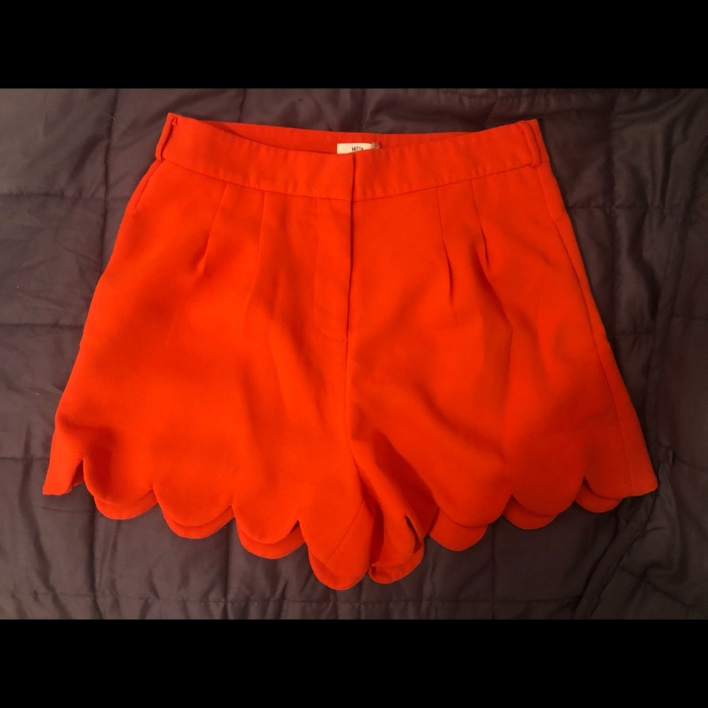 Orange Scalloped High Waisted Shorts